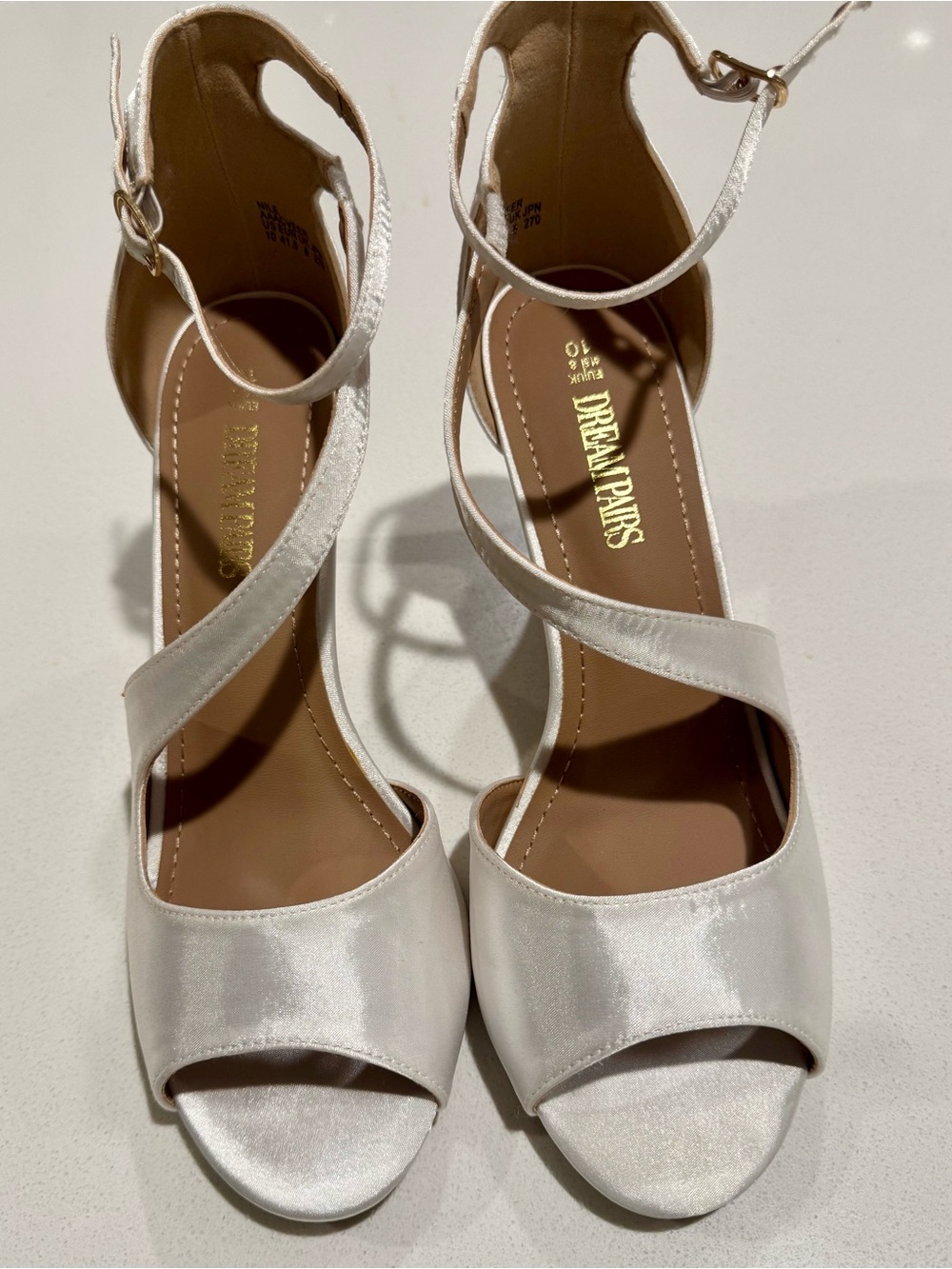 Dream Pairs White Satin Crisscross Ankle-Strap Heels